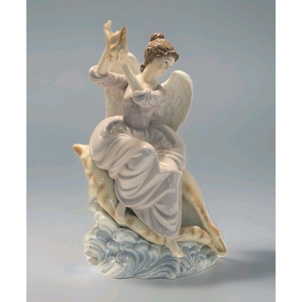 2002 VINTAGE O'WELL Porcelain Angel Figurine on Conch Shell Sea Ocean Theme 12"